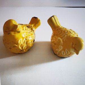 2 yellow distressed painted birds